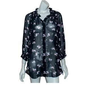 ISABEL MARANT Etoile Women's Silk Sheer Blouse Blue Floral Size 5